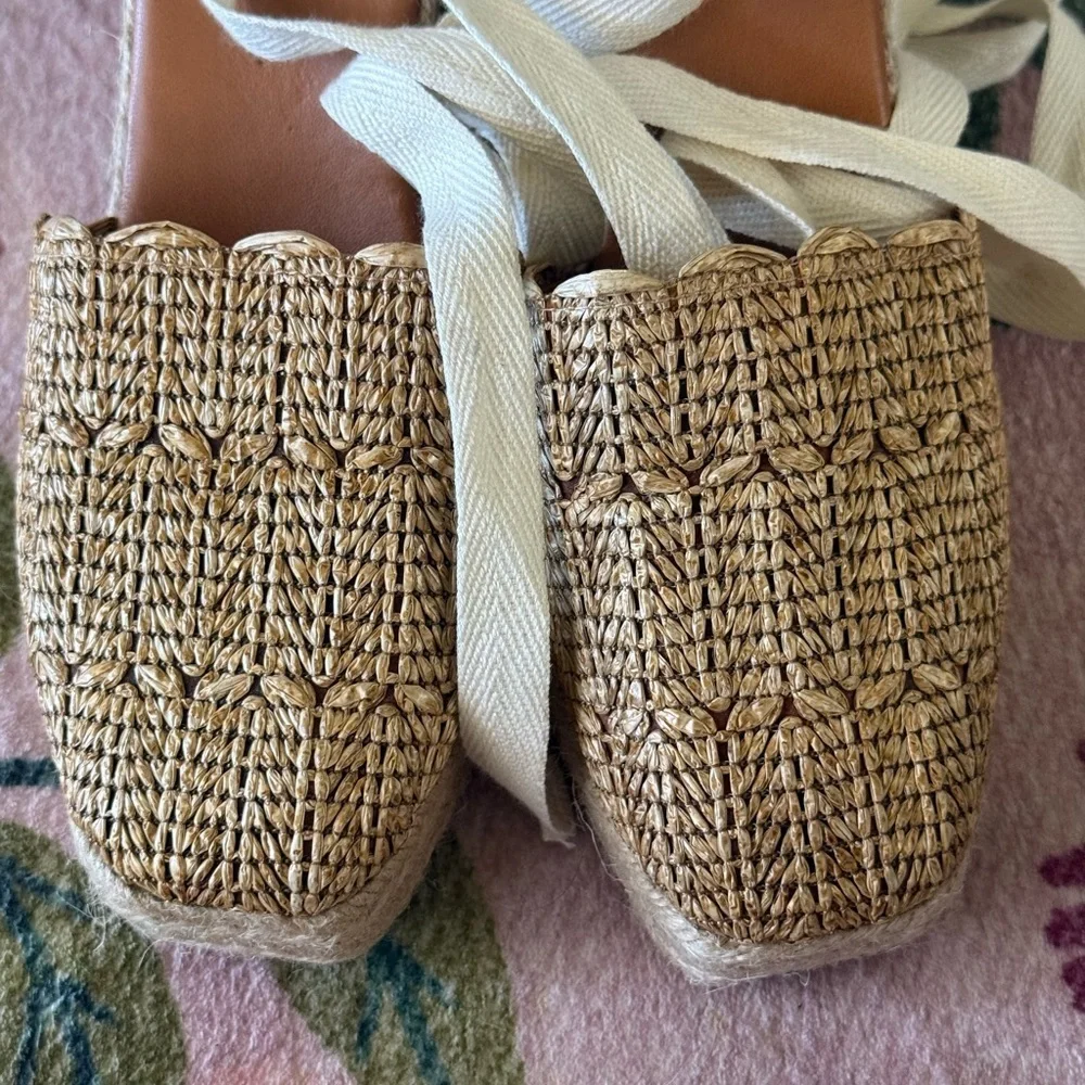 Modatrova Stilvi Raffia Espadrille Wedges Ankle Tie Natural EU 38